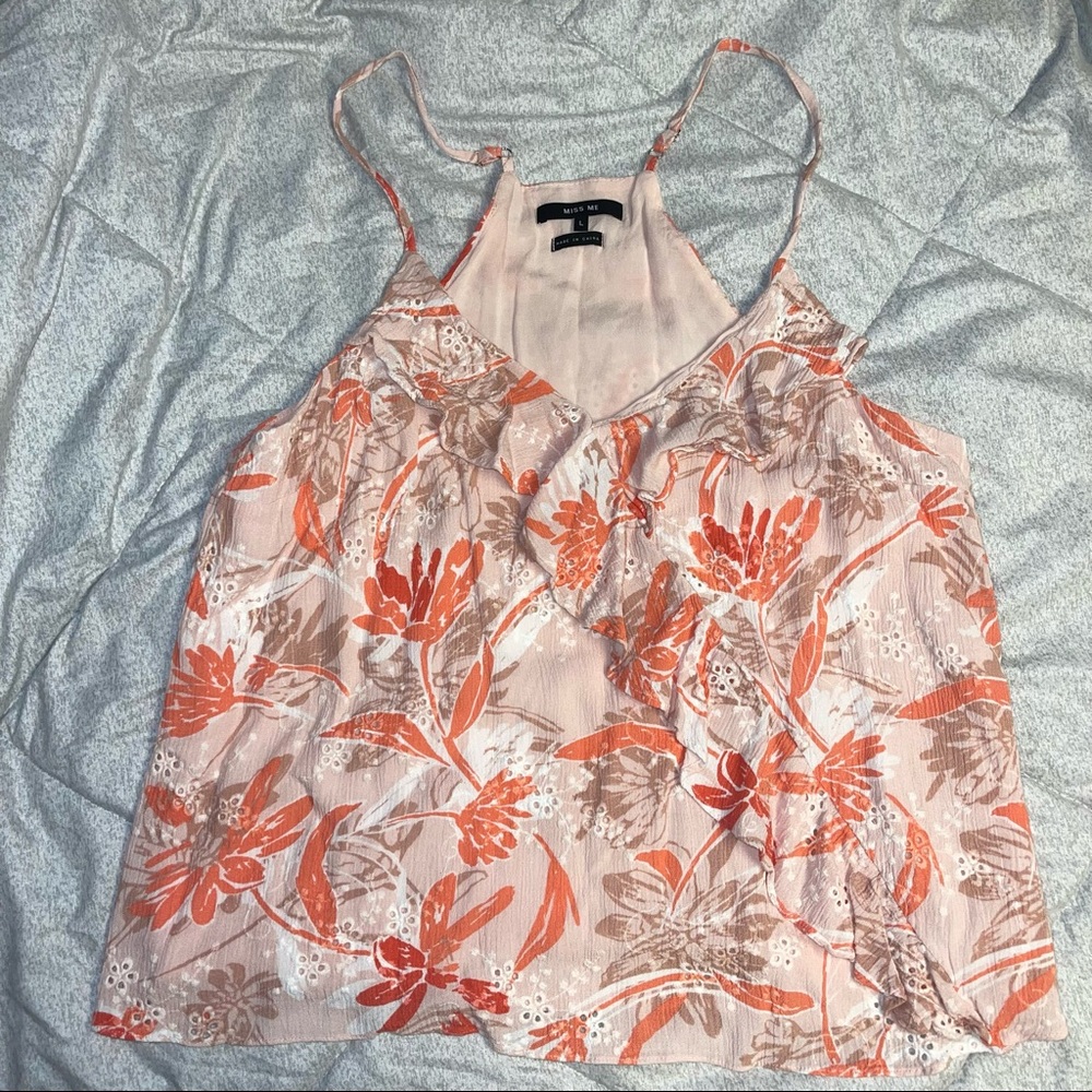 Miss Me Floral Ruffle Tank Top Size L